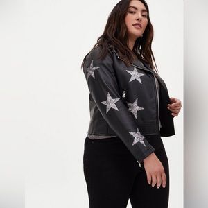 Sequin star leather jacket